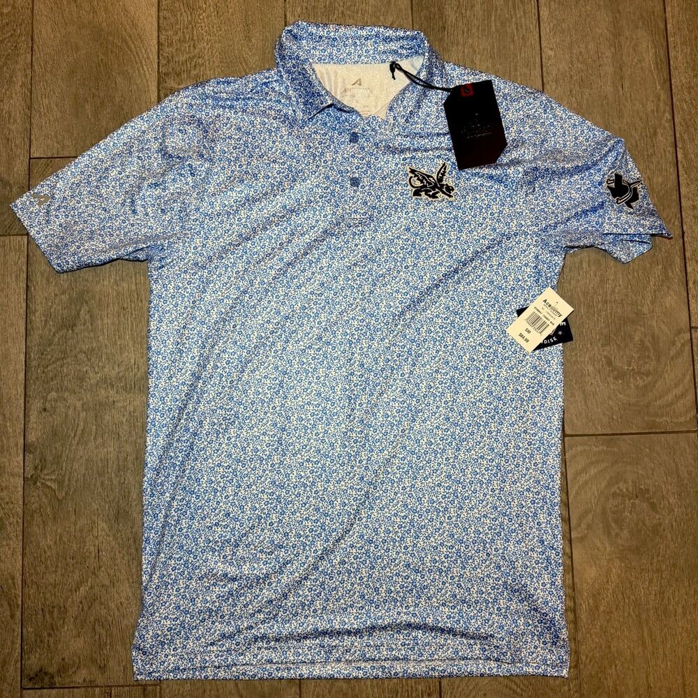 Texas Rangers Field Ditsy Men Polo Shirt Floral Print Blue Peagle Small Antigua